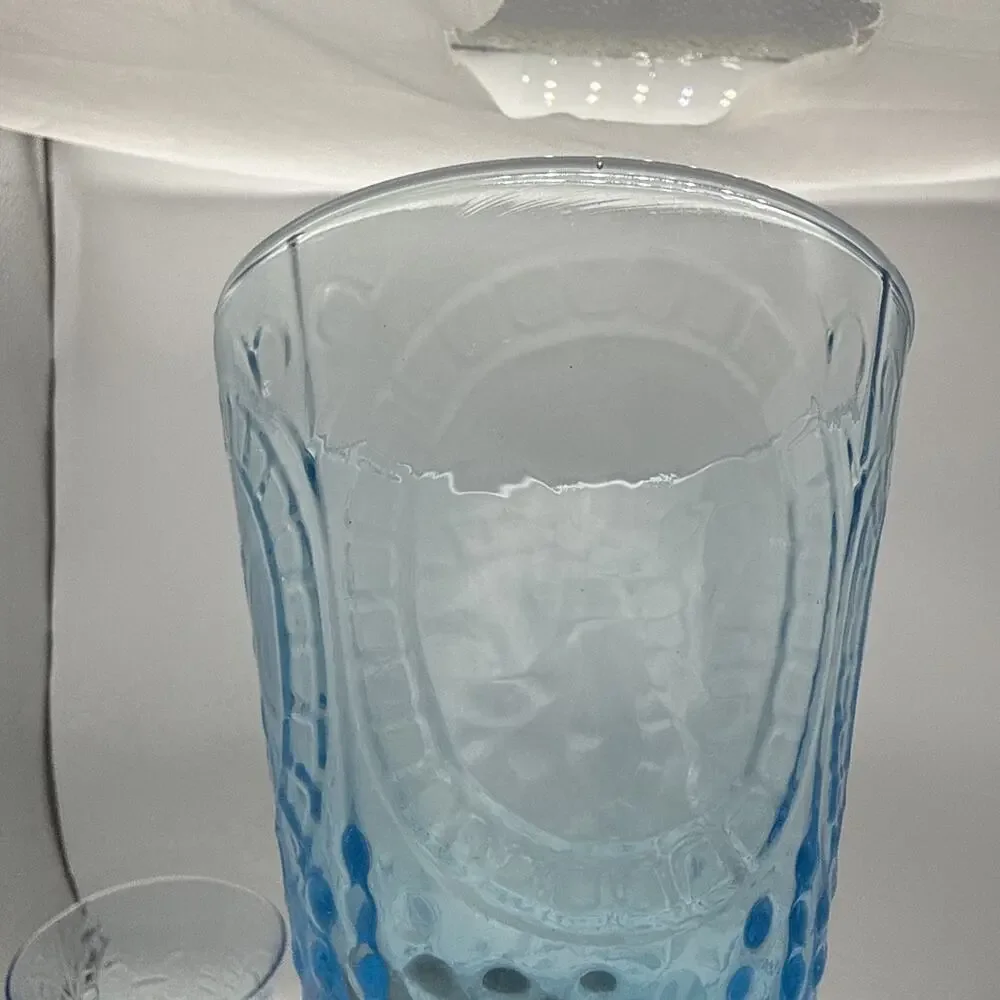 Lot Of 8 Renaissance FLEUR DE LIS by ZRIKE Blue Hobnail Water Goblet Vintage